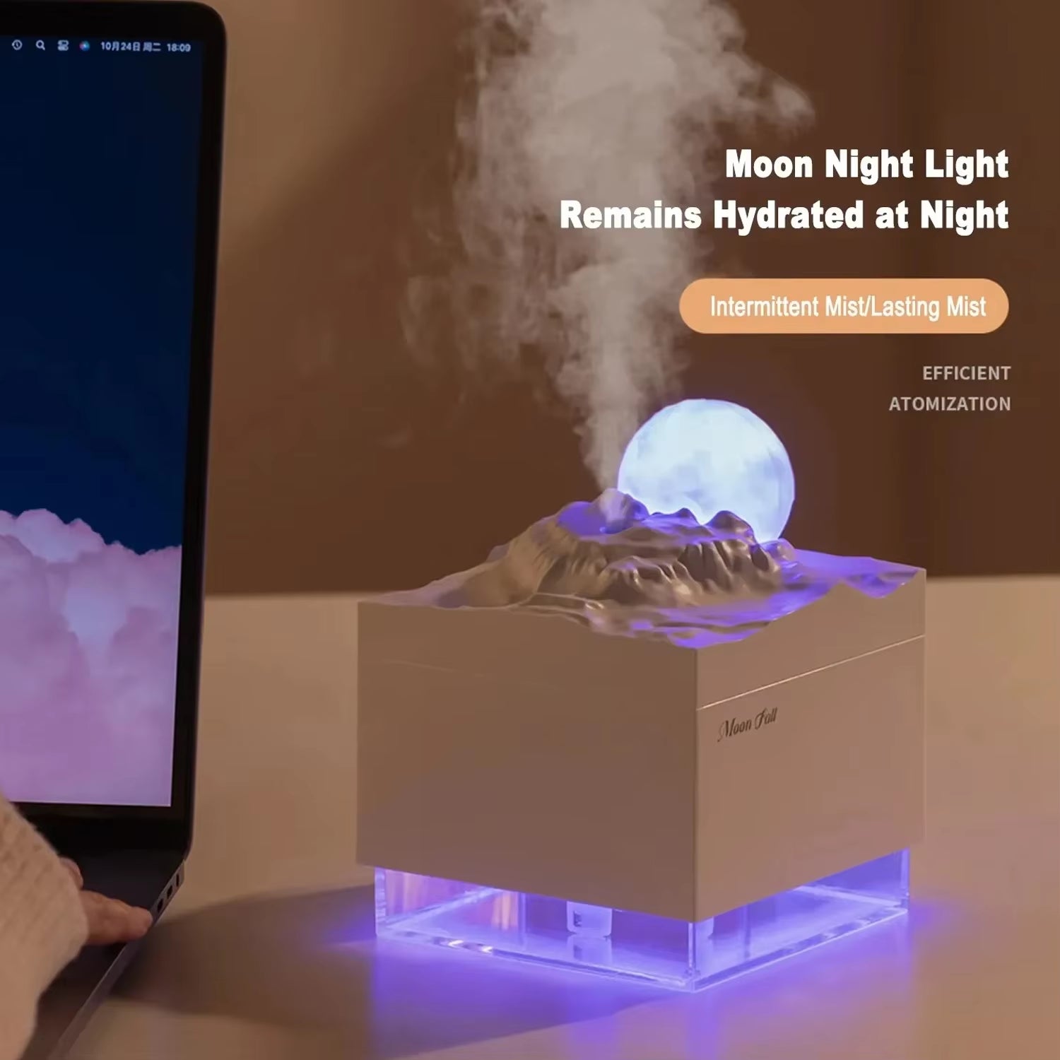 Scent Diffuser Cool Mist Humidifier with LED Moon Lamp, Essential Oil Aroma Diffuser and Night Light for Home and Office