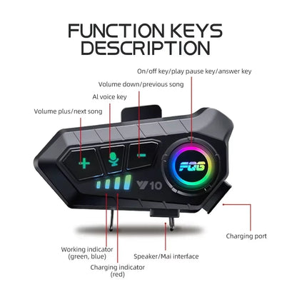 Y10 Motorcycle Helmet Bluetooth Headset 2000Mah Super Long Standby Wireless Hands-Free Waterproof Motorbike Earphone