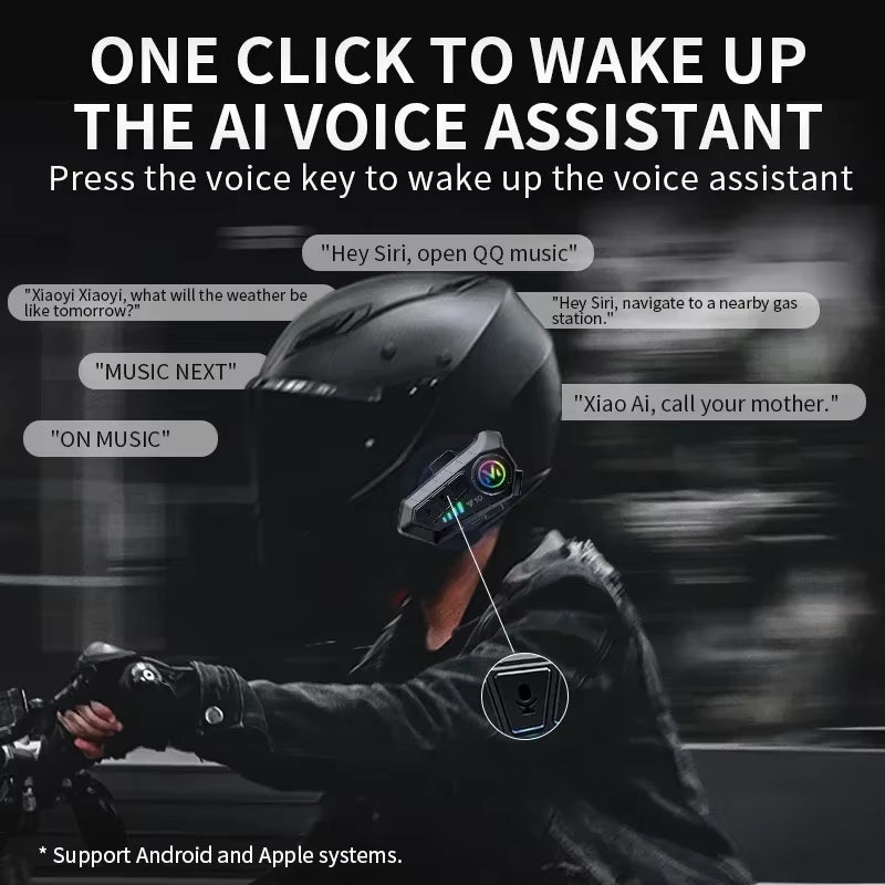 Y10 Motorcycle Helmet Bluetooth Headset 2000Mah Super Long Standby Wireless Hands-Free Waterproof Motorbike Earphone