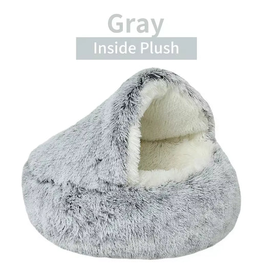 2 in 1 Winter Soft Plush Pet Bed with Cover round Cat Bed Pet Mattress Warm Cat Dog Sleeping Nest Cave for Small Dogs Kitten