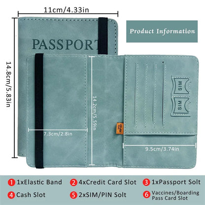 Women Men RFID Vintage Business Passport Covers Holder Multi-Function ID Bank Card PU Leather Wallet Case Travel Accessories