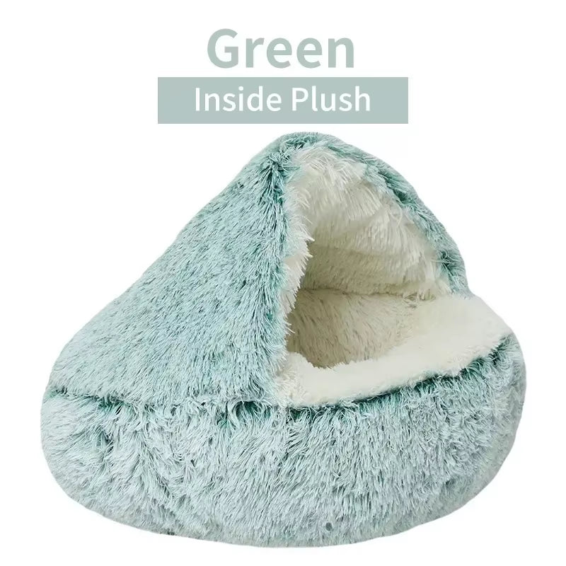 2 in 1 Winter Soft Plush Pet Bed with Cover round Cat Bed Pet Mattress Warm Cat Dog Sleeping Nest Cave for Small Dogs Kitten